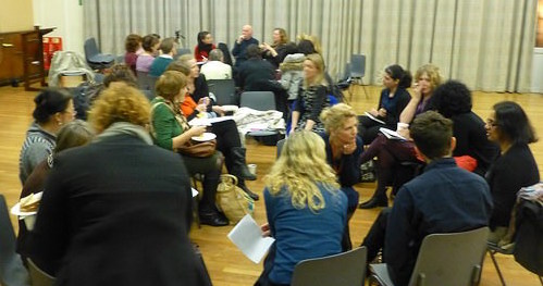 EAL teachers discussing their work at a NALDIC regional group meeting