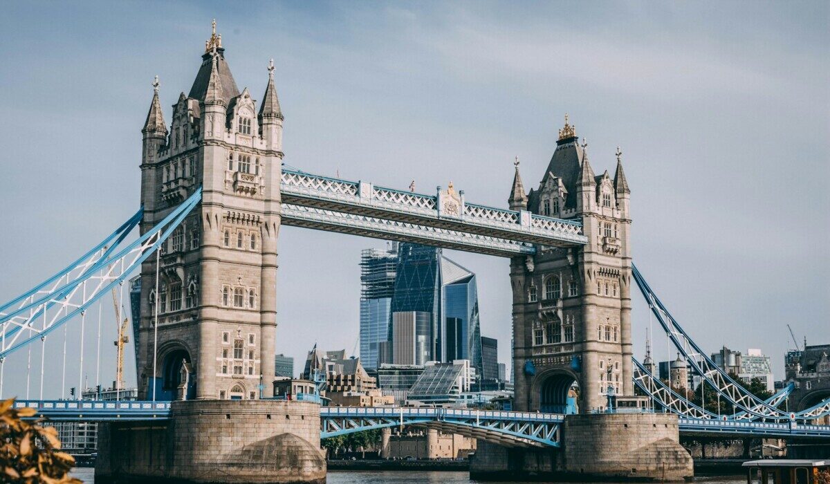 Tower Bridge over the River Thames with modern skyscrapers in London